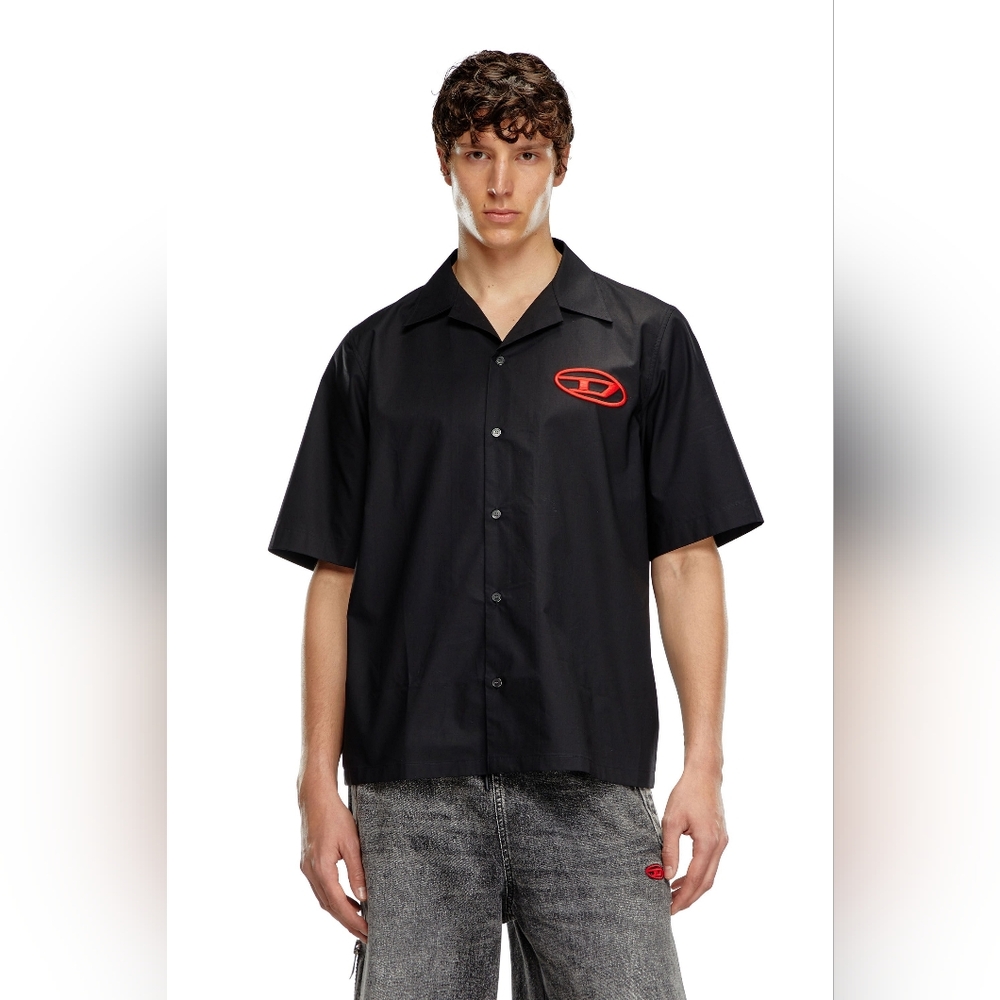 Diesel Mens Bowling Organic Cotton Poplin Button Down‎ shirt w/embroidered Logo